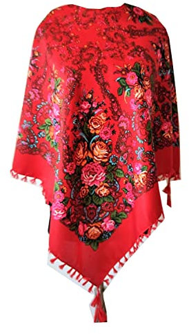 All 4 Decor Damen stilvoller, russischer Schal, Tuch,Folk-Stil (95cm x 95 cm) rot