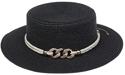 VPbao Panama Elégant Femme Chapeau Melon en Paille Anti Soleil avec Boucle Mariage Cérémonie Soirée Noir