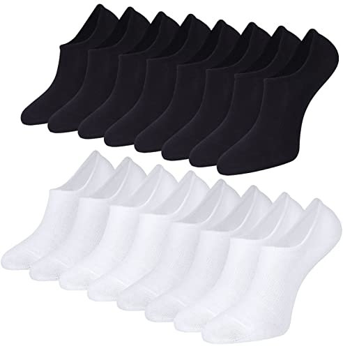 Toes Home Sneaker Socken Damen Füsslinge Herren 8 Paar, Bambus Füßlinge Sneakersocken Unsichtbare Unisex Bambussocken No Show Socken mit Rutschfest Silikon Footies Schwarz Weiß 43-46