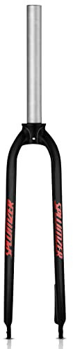 splumzer 1-1/8 26/27,5/29 MTB-Gabel mit starrer Scheibenbremse aus Aluminiumlegierung, 28,6 mm gewindelose gerade Rohr-superleichte Mountainbike-Vorderradgabel (26 Zoll, Rot)