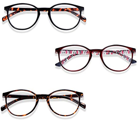 Read Optics Runde Lesebrille für Damen und Herren in Blau, Rot, Schwarz oder Braun, Einzeln und 3 Packungen erhältlich, Linsenstärken +1 bis +3,5, Gemischtes 3er-Pack, +2.5
