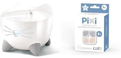Catit Pixi Fontaine à Eau pour Chat 2,5 L Blanc & Cat it Lot de 6 filtres de Rechange pour Fontaine 43722
