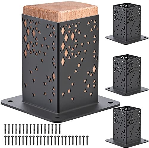 BeneLabel Base de Poteau 4 x 4, 4pcs Ancrage de Terrasse Support de Cadre en Métal Robuste Kit pour Pavillon Porche Pergola Boîte aux Lettres Poteau de Clôture, Taille Interne 9 x 9cm