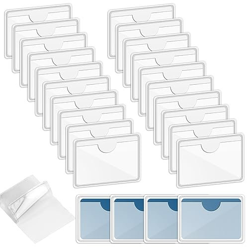 Etikettenhalter Selbstklebend 5x7cm, 24 Stück Visitenkartentaschen Selbstklebend, Transparent Visitenkartenhüllen zum Einkleben für Büro Zuhause Schule Organisieren und Sortieren