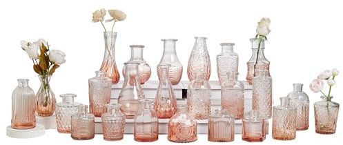 Glasvasen, 24 Stück, kleine Blumenvasen, Glasvasen für Tafelaufsätze, Vintage-Tischdekorationen, Knospenvasen (24 Stück, bernsteinfarben)