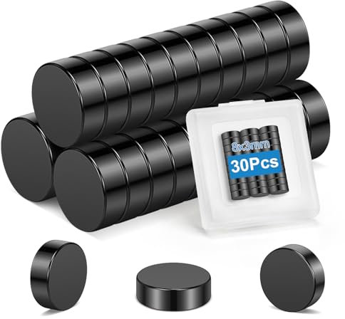 Wzone 30PCS Black Small Magnets, 8mm x 3mm Round Strong Fridge Magnets Mini Magnets for Fridge DIY Picture Office School Home Kitchen Whiteboard