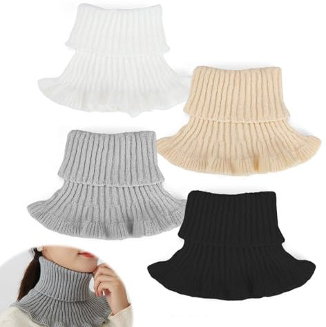 HERKINDNESS Turtleneck Damen, 4 Stück Schals für Damen Turtleneck-Stil, Gestrickter Rollkragen Damen, Turtleneck Damen Scarf für Dekoration Verwendet, Halten sie Ihren Hals Warm