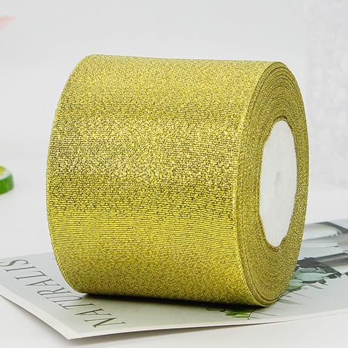 Organzaband Gold,8cm Breit Schimmernd Geschenkband,25Yards Länge Hochzeiten Dekoband,Glitter Schleifenband,Weihnachten Organza Satinband
