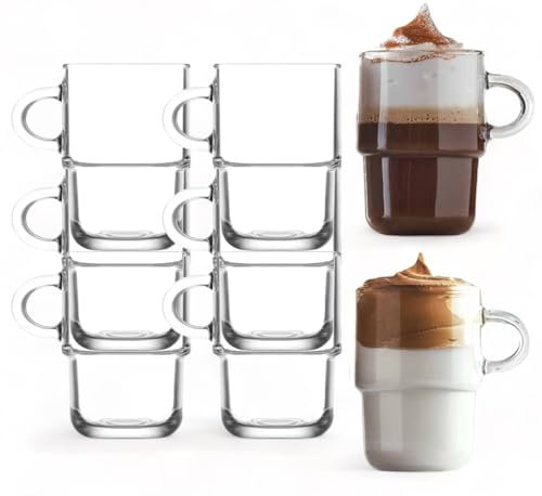 vienberg Cozy 6 Stück Premium Lattegläser Cappuccinogläser mit Henkel | Stapelbar | 360ml | Glas mit Henkel Teegläser, Latte Machiatto Cappuccino-Tassen Gläser, Kaffee-Gläser Tringkläser dicke Glas