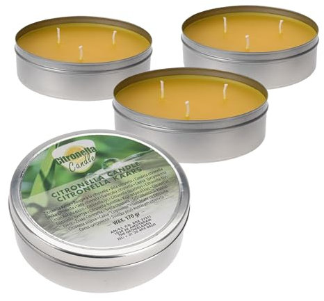 Citronella 3-Docht Kerze mit Deckel 11 cm - 4 Stück - Duftlicht mit Deckel Zitronen Aroma - Garten Balkon Camping Bistro Licht 45 Std. Brenndauer