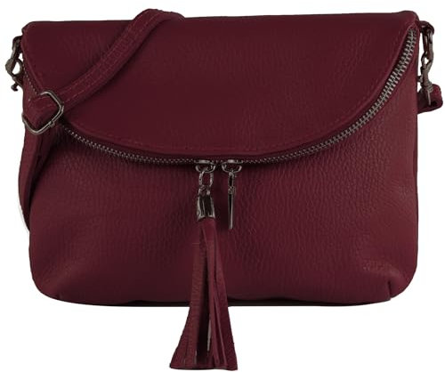 modamoda de T07L / T139L Damen Leder kleine Umhängetasche 2 Modelle handmade in Italy, Farbe:Bordeauxviolett