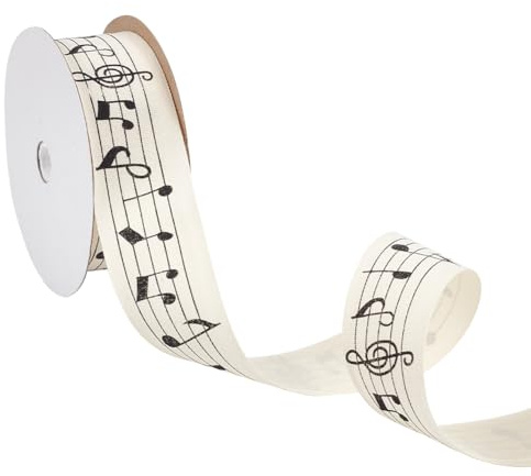NBEADS 10M Musik Note Farbband, 3cm Einseitiges Musik Bastelband Beige Baumwollband mit Spule Geschenkpapier-Band für Geschenkverpackung Party Dekoration Nähen Handwerk
