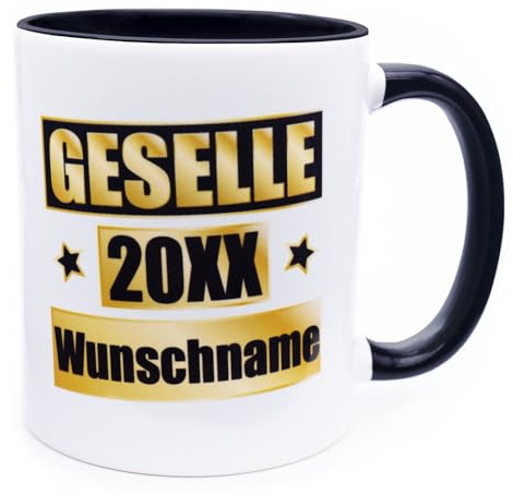 Geselle 2026 2027 20xx Tasse mit Wunschjahr und Namen zum bestandenen Abschluss Glückwunsch Geschenk für Prüfung Gesellenprüfung bestanden Ausbildung geschafft Gesellenbrief Urkunde Keramik 330 ml