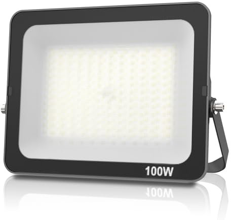 JBdusn Projecteur LED 100W, Superlumineux Luminaire Exterieur Blanc Froid 6500K, Spot LED Exterieur IP66, Eclairage de Sécurité Floodlight pour Jardin Stade Garage entrepôt Magasin Atelier Dépôt