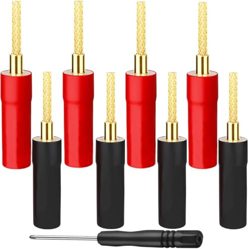 Xiatiaosann 8 Pcs Flex Pin Banana Plug, Speaker Wire Connector, Black/Red Sleeve, 16 Count, Indoor Use, Compatible with Amplifier, Audio/Video Receiver, Home Theatre, Speaker, Wall Plate
