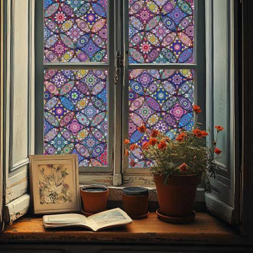 ANATTASOUL Fensterbilder Doppelseitig Mandala-Muster Fensterdeko Wiederverwendbar Fenstersticker Blickdichter Fenster Aufkleber Deko Frühling Sommer für Glas Kinderzimmer Badezimmer