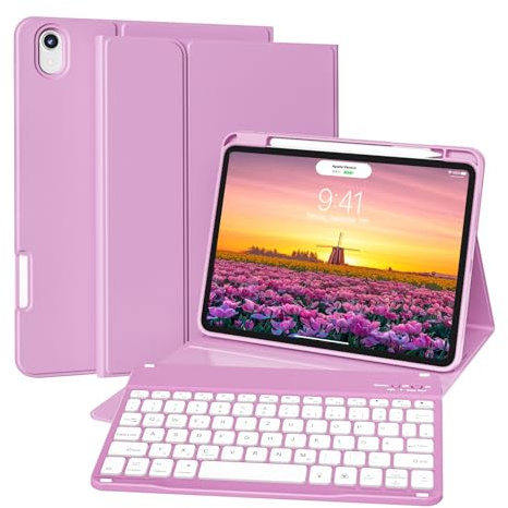ZKTUYU Tastatur Hülle für iPad Air 11 Zoll M4/M3/M2 (2026/2025/2024), iPad Air 5./4. Generation 2022/2020 10,9 Zoll mit Stifthalter, Deutsch QWERTZ Layout Magnetisch Abnehmbare Tastatur, Violett