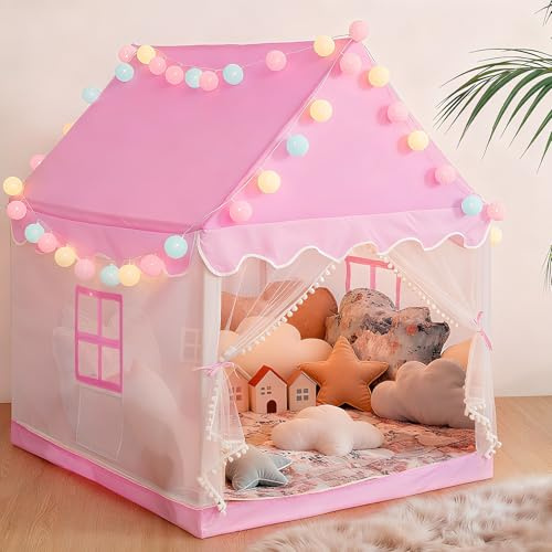 BSHAPPLUS Pink Oxford Fabric Children's Playhouse: Upgraded 15.79mm Sturdy Poles & Interior Book Pockets & Breathable Window, Durable Toddler Tent for Indoor Play (120x100x128cm)