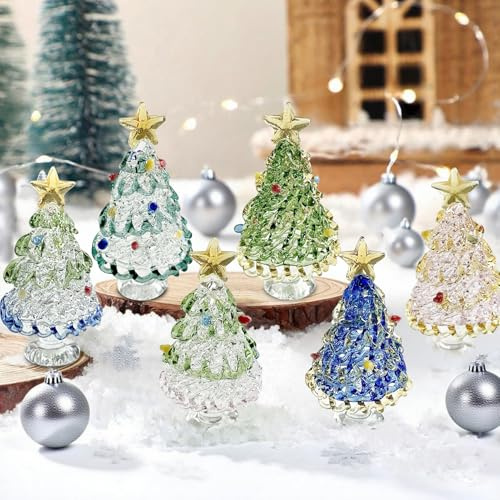 3er Set Glas Weihnachtsbaum Miniatur, Kristall Weihnachtsbaum Dekoration Für Zuhause & Büro, Weihnachtsdeko Glas & Weihnachtsbaumschmuck (6-teiliges Set)