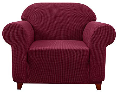 subrtex Spandex Sofabezug Stretch Couchbezug Sesselbezug Elastischer Antirutsch Sofahusse (1 Sitzer, Weinrot-1)
