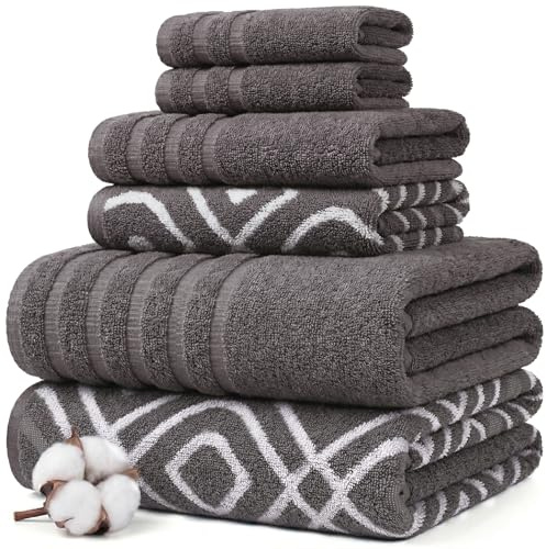 Amrapur Overseas 6-teiliges Set aus 100% gekämmter Baumwolle mit Jacquard-Streifen, sehr weich, 550 g/m² 2 Badetücher, 2 Handtücher, 2 Waschlappen, grau, 6 Count (Pack of 1), 6