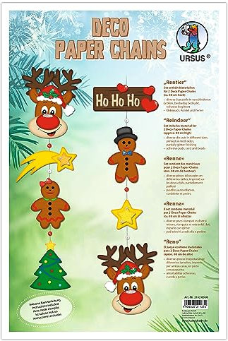 Ursus 21620099 - Deko Papierketten Bastelset Rentier für 2 Ketten zu je ca. 75 cm, als Raumdekoration für die Weihnachtszeit
