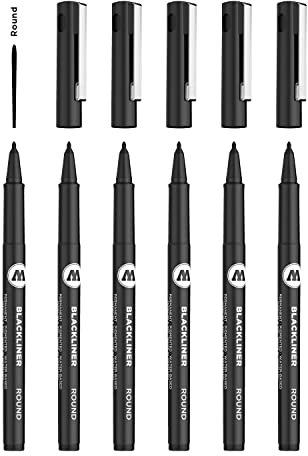 Molotow Blackliner Rundspitze (Fineliner mit permanenter, dokumentenechter Tinte) 6 Stück schwarz
