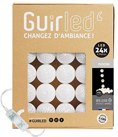 GuirLED - LED Baumwollkugeln Lichterkette USB - Baby Nachtlicht 2h - Dual USB 2A Netzteil enthalten - 3 Intensitäten - 24 Kugeln 2.4m - Flocon