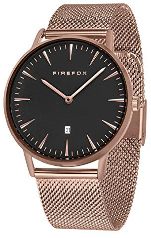 FIREFOX Damenuhr Passion analog Quarz Edelstahl rosevergoldet Milanaise Mesh Armband Zifferblatt schwarz 5 ATM wasserdicht FFPL02-020