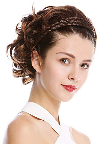 WIG ME UP - 90605-2T30 Halbperücke Haarteil edel geflochtener Haarreif schulterlang Kastanie Braun Mix gesträhnt wild gewellt