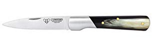 Cudeman Navaja Vendetta 450-A hoja de acero ACX-380 de 7 cm y empuñadura de asta de toro de 9 cm para caza, pesca, supervivencia y bushcraft + Portabotellas regalo