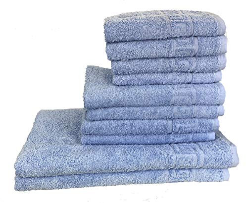 GMMH 10 TLG Set Handtücher Handtuch Set Duschtucher 100% Baumwolle 500g/m2 (Hellblau)