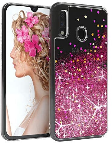 EAZY CASE Hülle kompatibel mit Samsung Galaxy A40 Schutzhülle mit Flüssig-Glitzer, Handyhülle, Schutzhülle, Back Cover mit Glitter Flüssigkeit, TPU/Silikon, Transparent/Durchsichtig, Pink