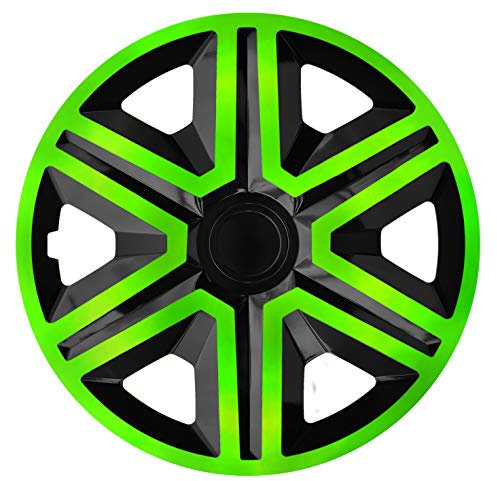 Luckyberg Radkappen - 'Fast LUX/Action' 14 Zoll 4er Set - Universal Fit für Autos und andere Fahrzeuge (Green/Black)