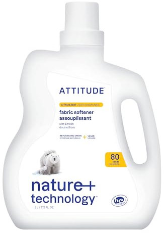 ATTITUDE Liquid Fabric Softener, Plant-Based & Vegan, HE Compatible, Naturally Derived, Citrus Zest Scent, 80 Loads, 2 Liters
