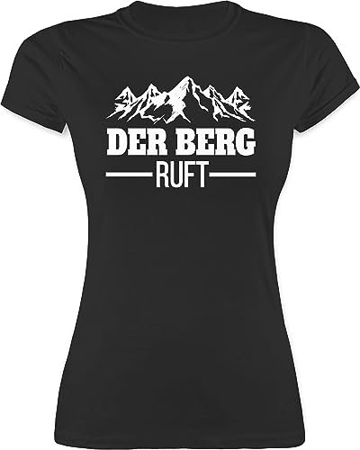 Shirt Damen - Skiurlaub Apres Ski - Der Berg Ruft - L - Schwarz - skishirt Spruch après-ski-t-Shirt Skifahrer ruf Tshirt wandergeschenke skioutfit Berge t-Shirts Oberteile apre Hiking Shirts