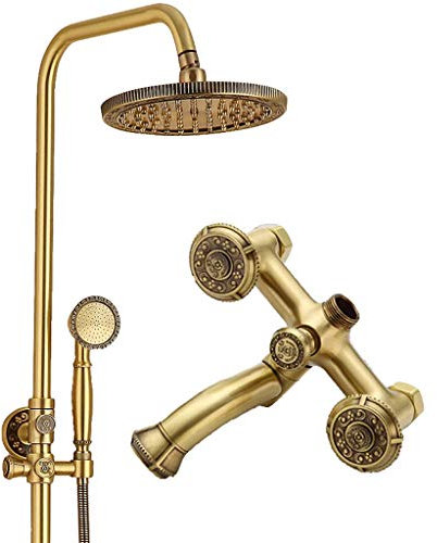 ZHCHL Ensemble De Douche De Salle De Bain, Douche avec Robinetterie Ensemble De Douche, Système De Douche Pluie À Gravure Vintage,Montage Facile
