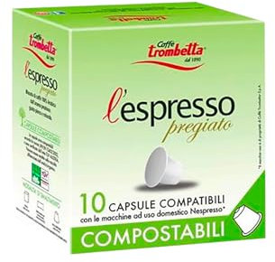 Caffè Trombetta L'Espresso, Capsule Compatibili Nespresso Compostabili, Pregiato - 8 Confezioni da 10 Capsule (80 Capsule)