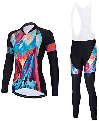 GRTE Damen Fahrradbekleidung Radtrikot Set Fahrrad Trikot Langarm& Radhose mit 4D Sitzpolster Frühling Sommer Herbst Autobahn Mountainbike Radfahren Clothing,B,L