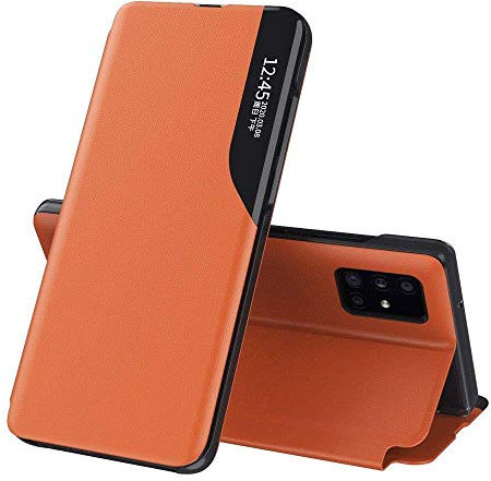 COFI 1453 Eco Leather View Case Buch Tasche Leder Handyhülle Schutzhülle aufklappbare Hülle Standfunktion kompatibel mit Samsung Galaxy A70 (A705F) Orange
