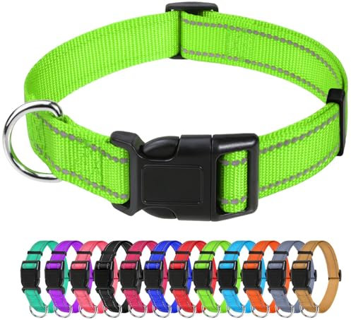 TagME Nylon Hundehalsband, Verstellbares Reflektierendes Hundehalsband mit Sicherheitsschnalle für Große Hunde, Grün, 2.5cm Breite