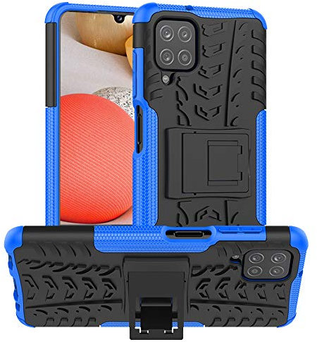 Yiakeng Cover Samsung A12, Custodia Samsung A12, Doppio Strato Antiurto Protezione Silicone con Kickstand Rugged Custodia per Cover Samsung Galaxy A12 (Blu)