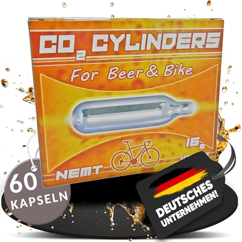 60 NEMT 16g Co2 Bierkapseln and Bikekapseln für alle Bierzapfanlagen mit 16g Kohlensäurekapseln ohne Gewinde kompatibel auch zu CO2 Kartuschenpumpe Fahrrad Minipumpe ohne Gewinde