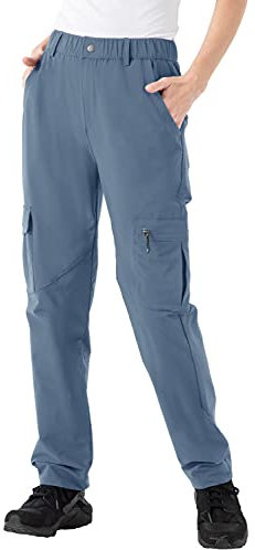 Rdruko Damen-Wanderhose, Schlaghose Cargohose, wasserabweisend, schnell trocknend, UPF 50+, Reisen, Camping, Arbeitshose, Reißverschlusstaschen, 01 Blau, M