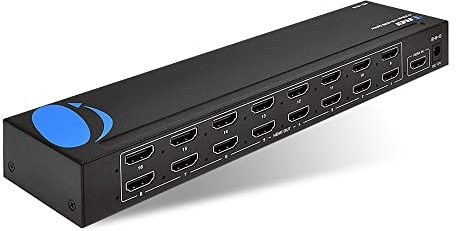 OREI 1 répartiteur HDMI 16, 16 ports HDMI professionnel alimenté pour Full HD 1080p et support 3D – Adaptateur inclus compatible avec Xbox, PS4, PS3 Fire Stick Blu Ray Apply TV