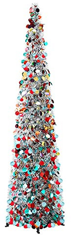 HJHIWE, Albero di Natale artificiale pieghevole con supporto, glitterato, facile da montare; una decorazione per interni ed esterni adatta per feste di Natale e carnevale