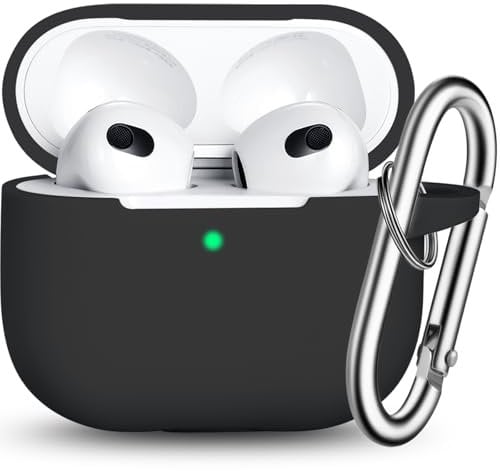 R-fun Kompatibel mit AirPods 3. Generation 2021 Ladecase-Abdeckung, Weiche Silikon-Schutzhülle Kompatibel mit Apple Airpod 3 Gen mit Schlüsselanhänger,Schwarz