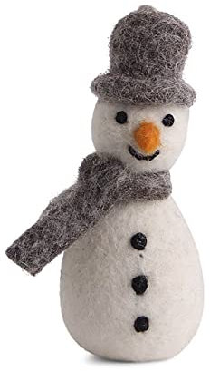 Weihnachtsanhänger Baumschmuck Schneemann mit grauer Mütze und Schal aus Filz