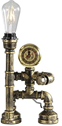 Kaj Hejmo Water Pipe Robot Style Tischlampe- Vintage Industrial Tischlampe-Steampunk Lampe Eisen Retro Nachttischlampe für Vintage Möbel Dekorationen (Bronze-Style E)