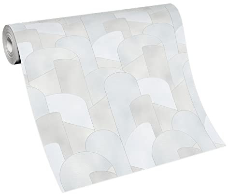 Retro Tapete in Weiß Grau | Vlies Mustertapete im 80er Jahre Stil | Helle Vliestapete geometrisch ideal für Schlafzimmer und Wohnzimmer